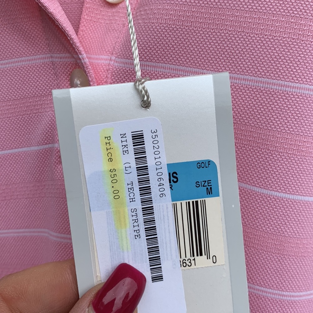 Nike Golf Dry Fit Medium Palm Springs Short Sleeve Pink and white stripp… - Picture 11 of 15